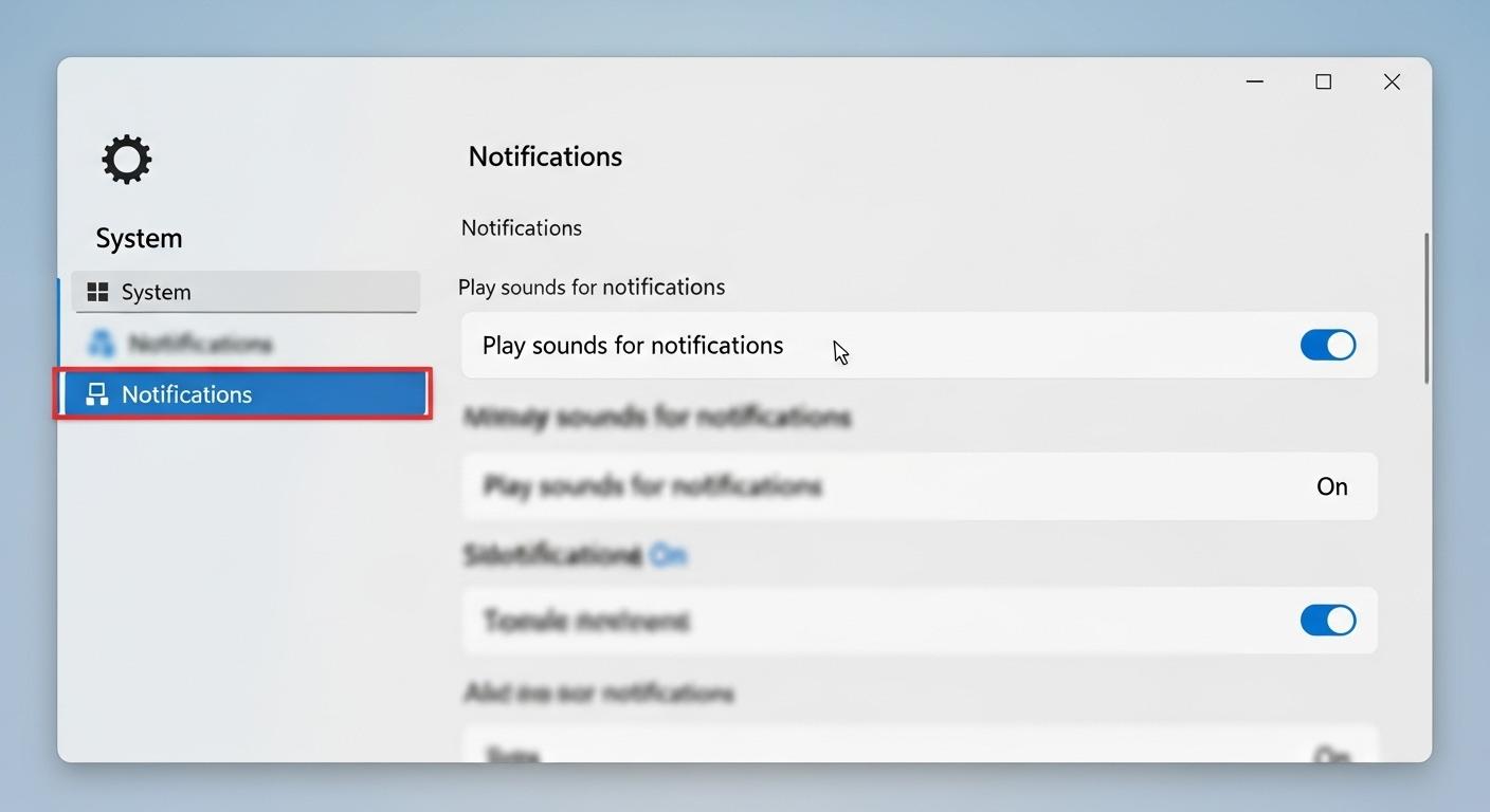 Windows 11の通知設定で「通知音を鳴らす」のチェックを外している様子。