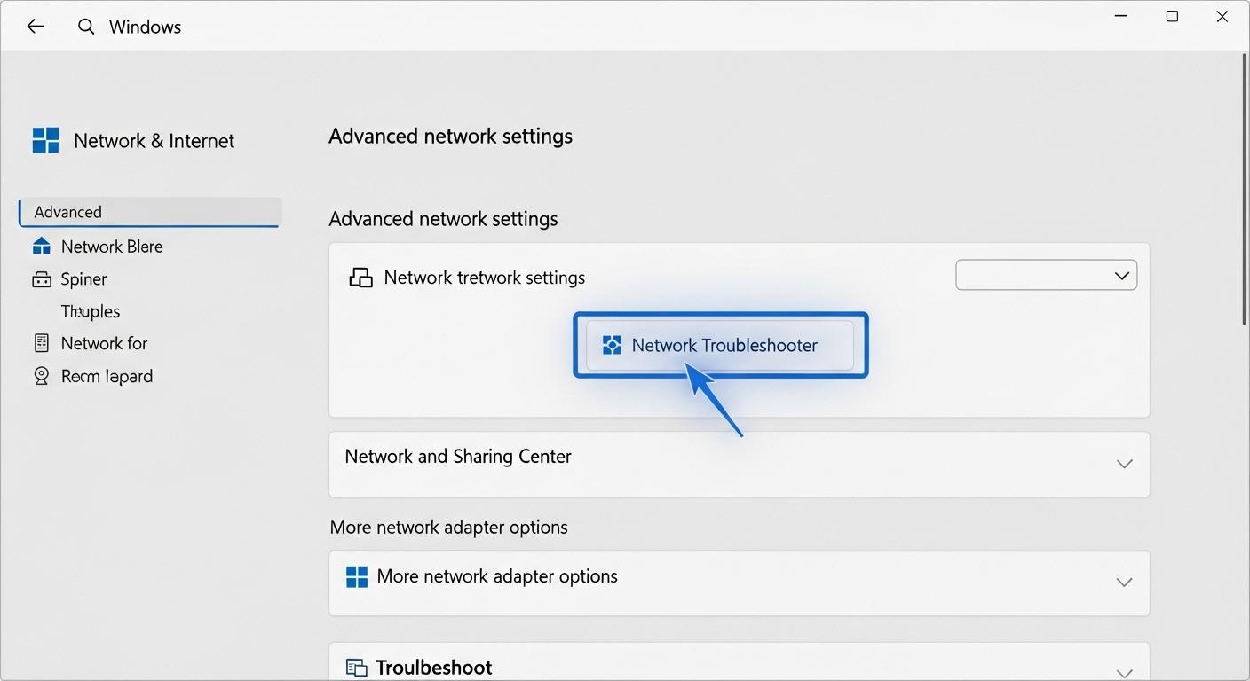 Windows 11の設定画面でネットワークトラブルシューティングを起動する手順。