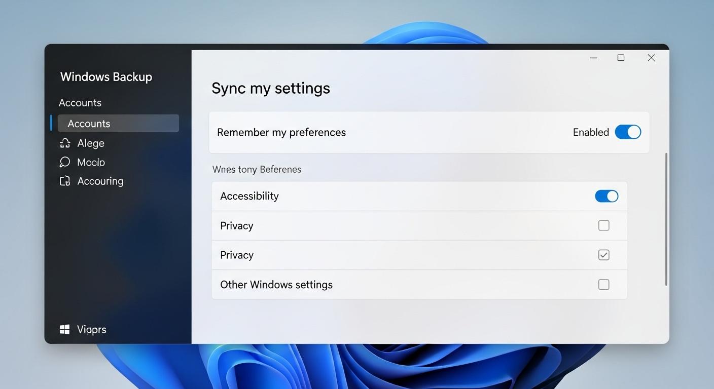 Windows 11の設定画面で個人設定のバックアップと同期オプションが表示されている様子。