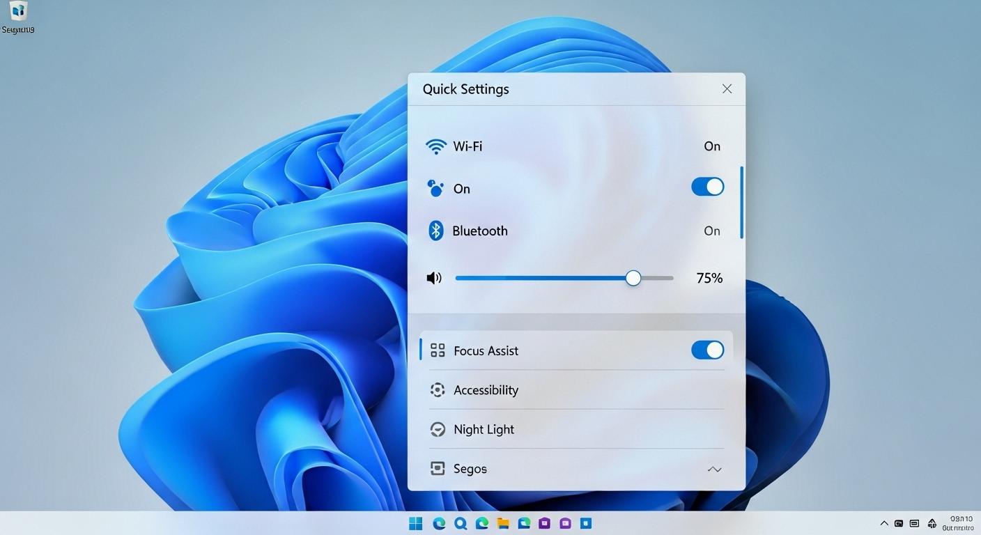 Windows 11のクイック設定パネルの画面。