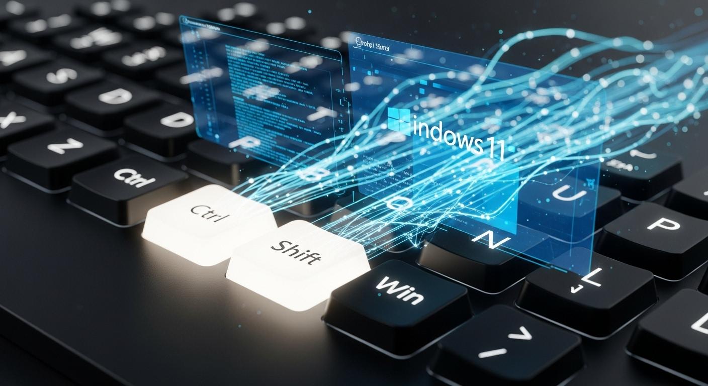 Windows 11のショートカットキーと高速なデータ処理を示す画像