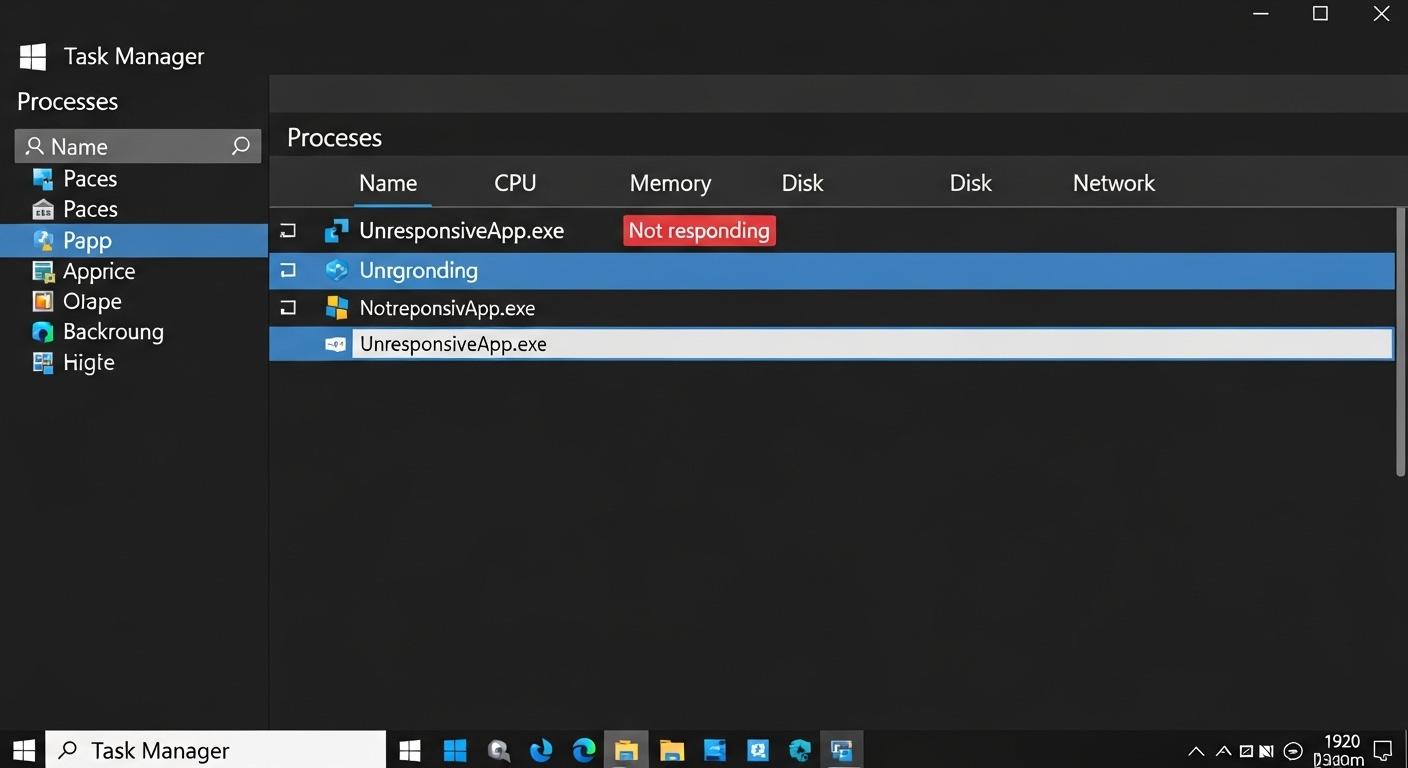 Windows 11のタスクマネージャーで「応答なし」のアプリを選択し、「タスクの終了」ボタンを強調表示している様子。