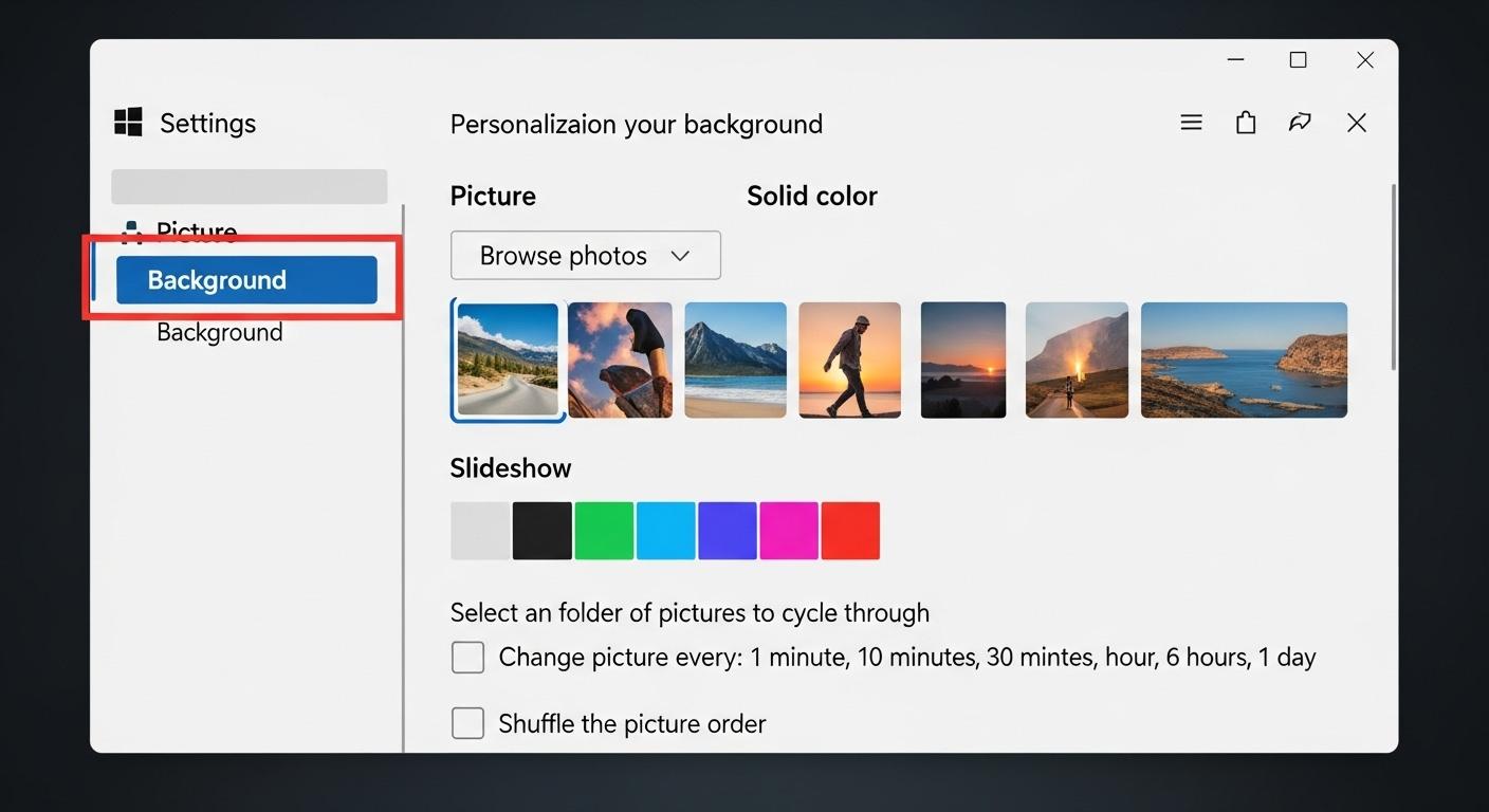 Windows 11の設定画面で壁紙を変更するオプションが表示されている様子。