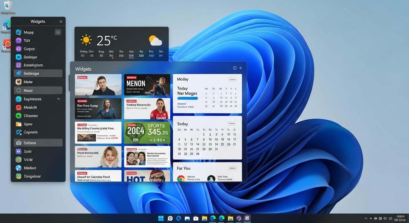 Windows 11のウィジェットパネルが開いており、情報が表示されている画面。
