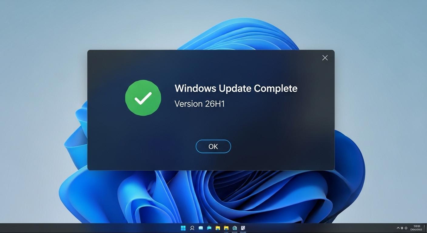 Windows 11 26H1へのアップデートが正常に完了した画面。