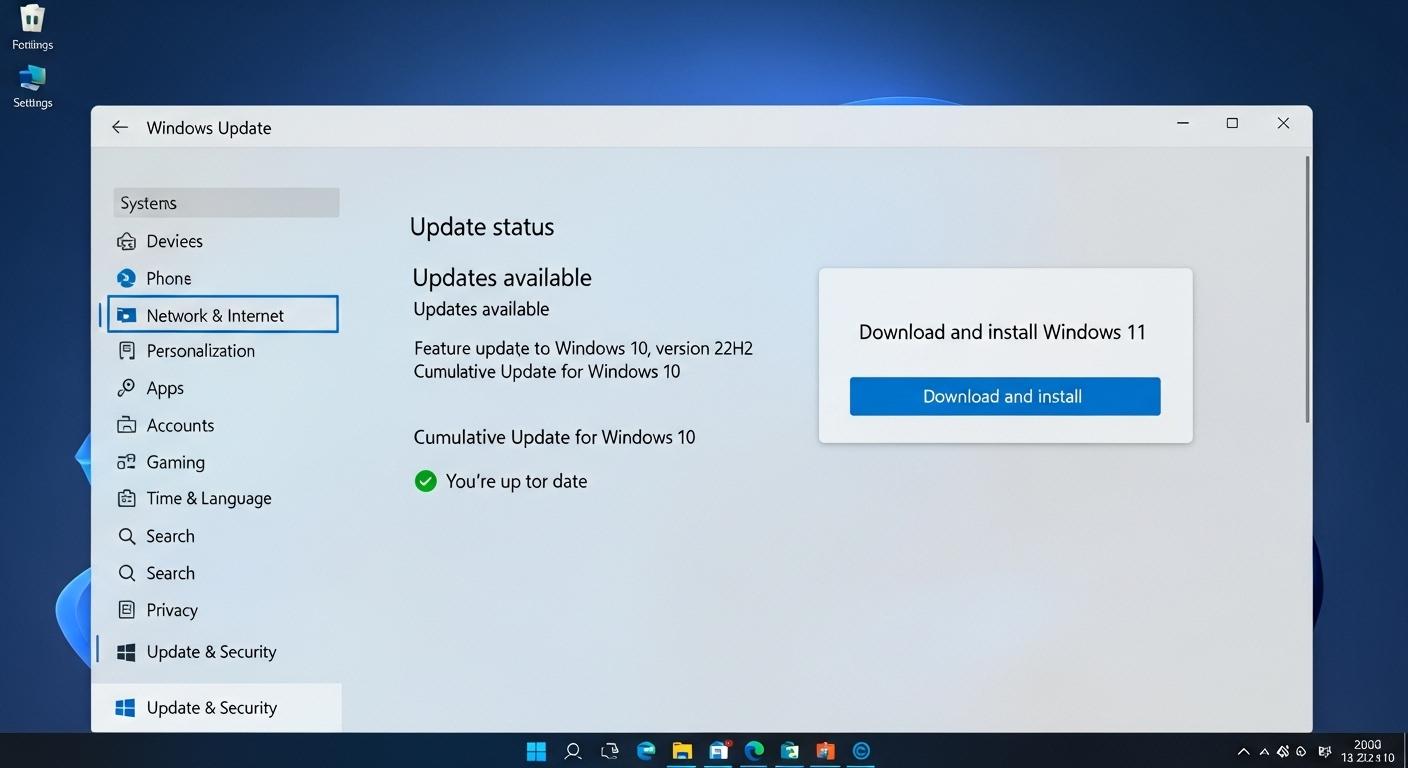 Windows Update画面に表示されたWindows 11をダウンロードしてインストールするオプション。