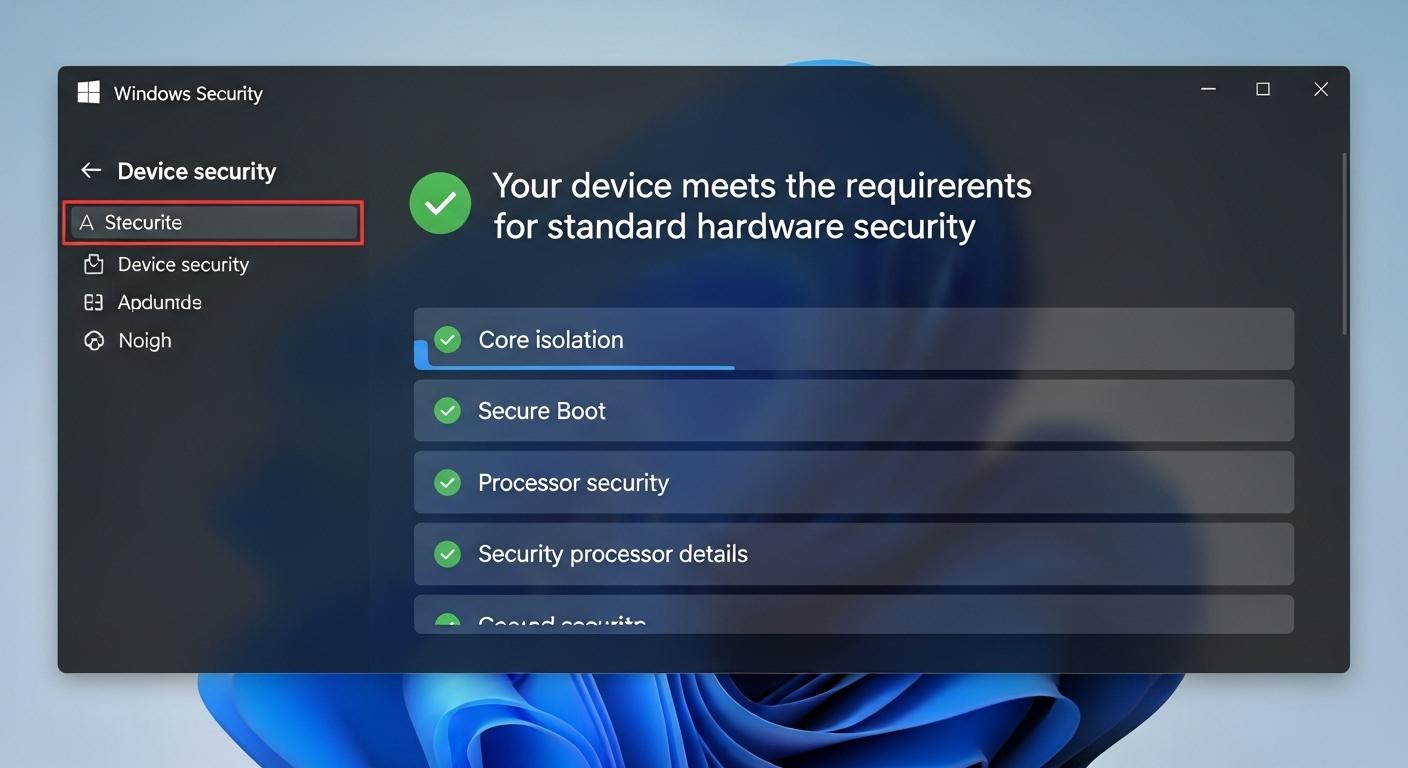 Windows 11のセキュリティ ダッシュボードで全ての項目が安全状態を示している画面。