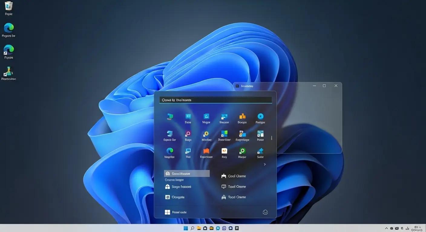 Windows 11のスタートメニューと中央配置のタスクバー。