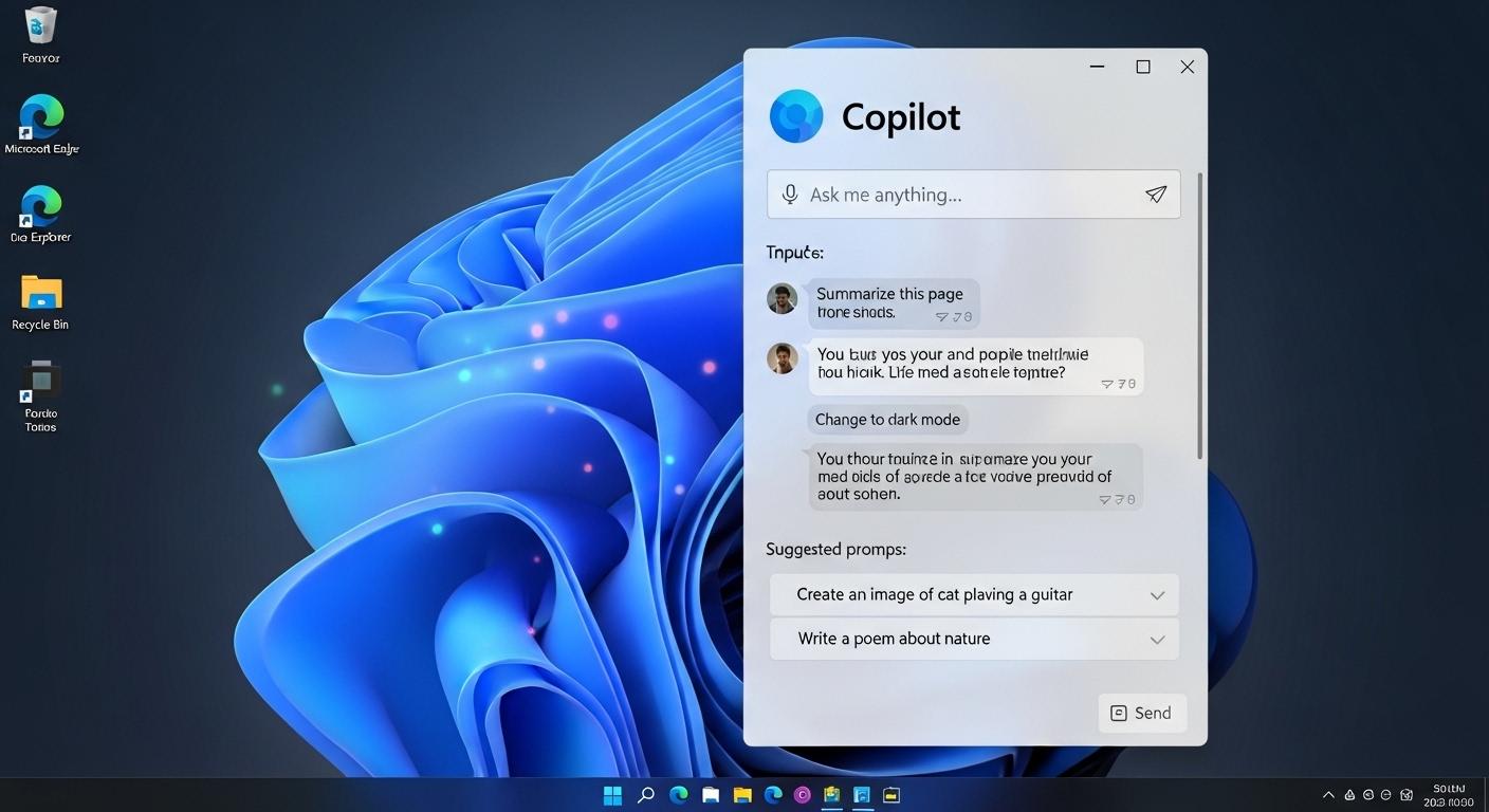 Windows 11のデスクトップに統合されたCopilotのサイドパネル画面。