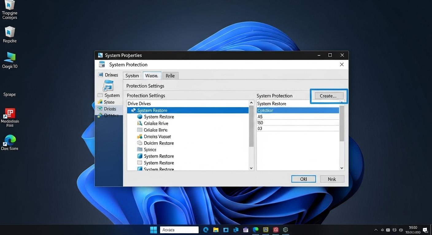 Windows 11でシステムの復元ポイントを手動で作成している画面。