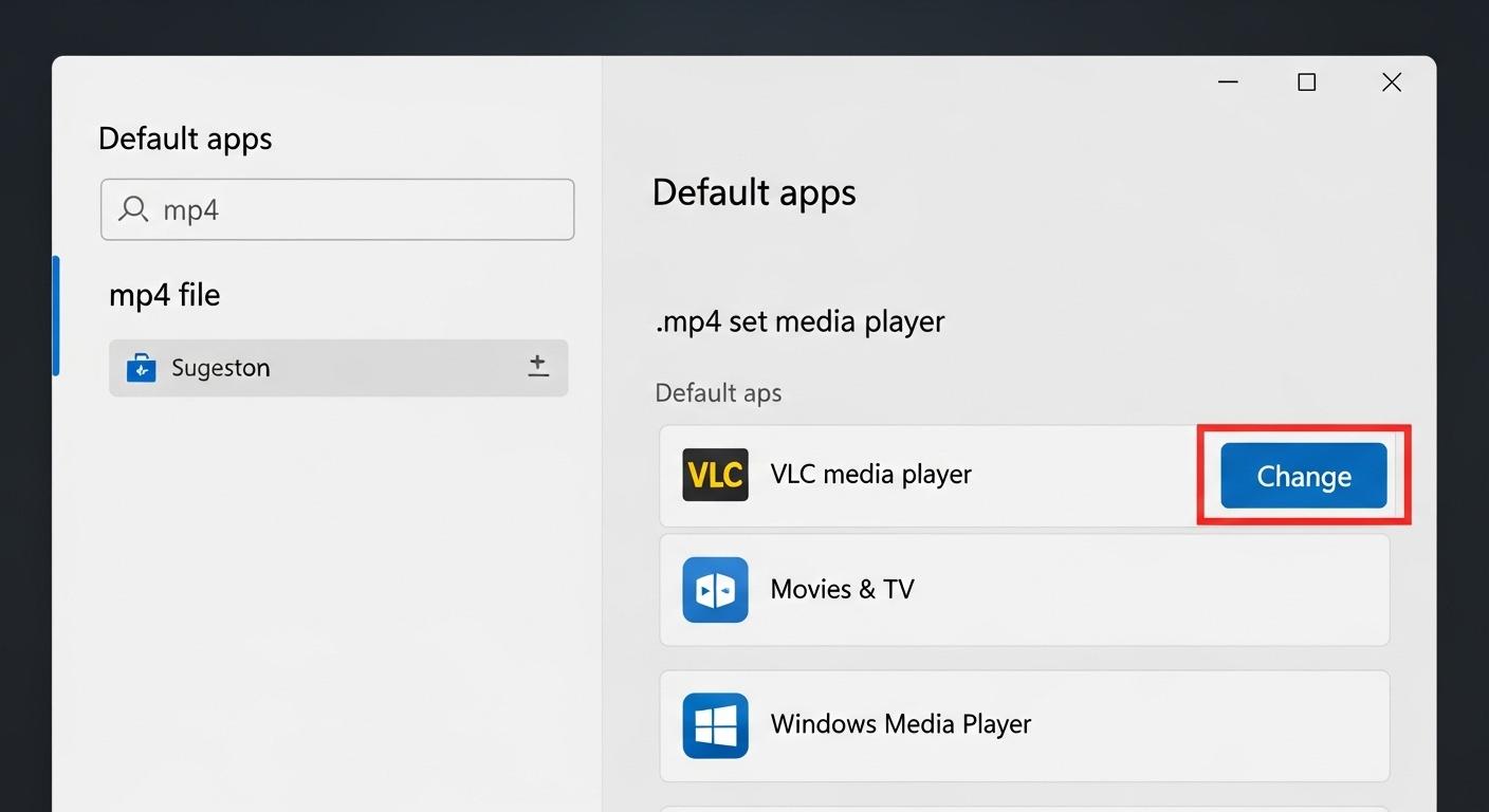 Windows 11でMP4ファイルを開くデフォルトアプリを変更する設定画面。