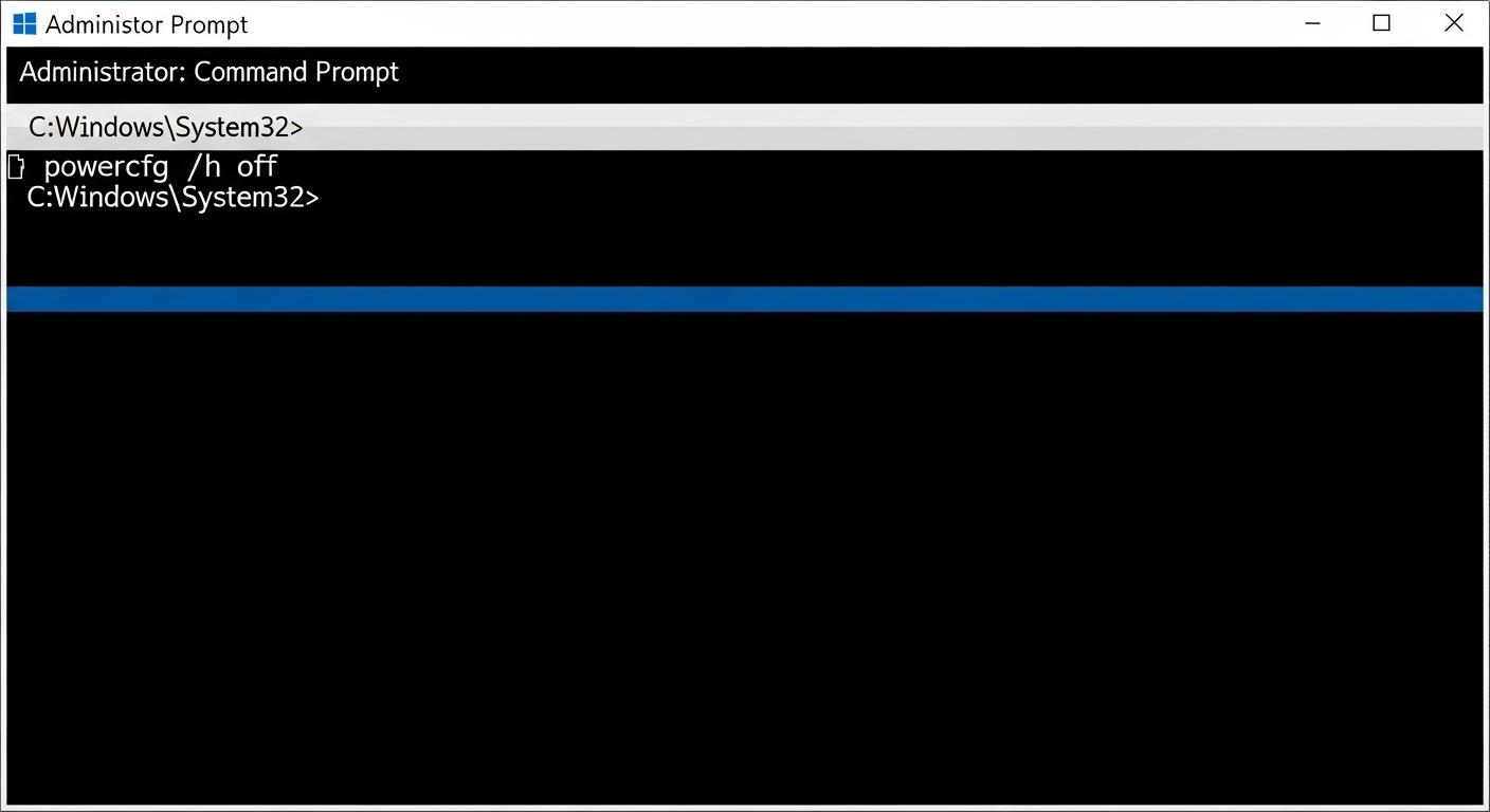 Windows 11のコマンドプロンプトでハイバネーション無効化コマンドを実行している様子。