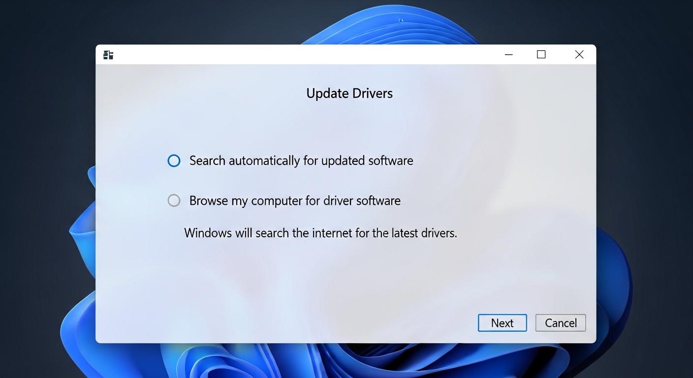 Windows 11のドライバー更新画面で自動検索を選択している様子。