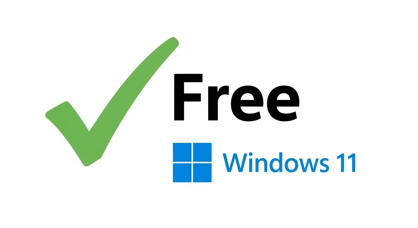 Windows 11のロゴと「無料」の文字の横に緑のチェックマーク。