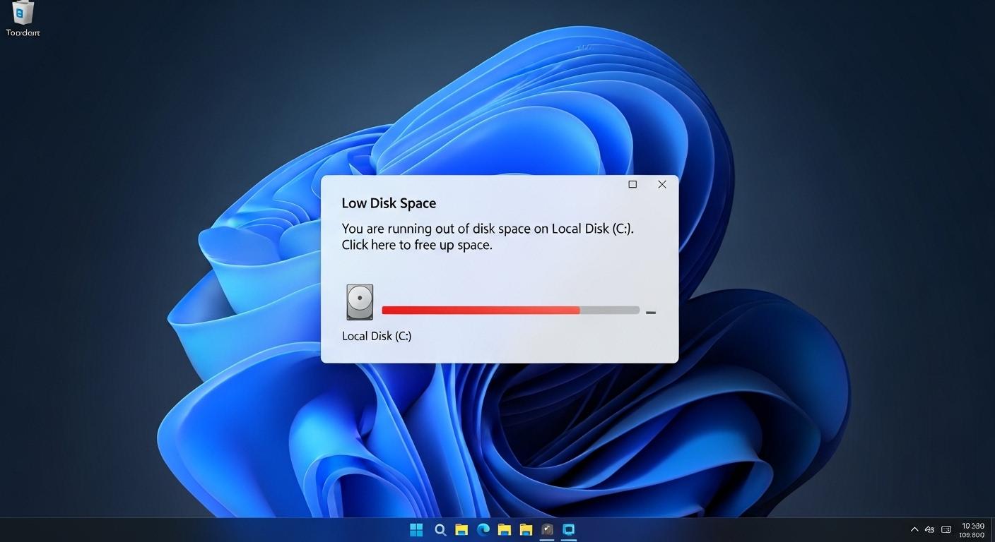 Windows 11の空き容量不足警告画面