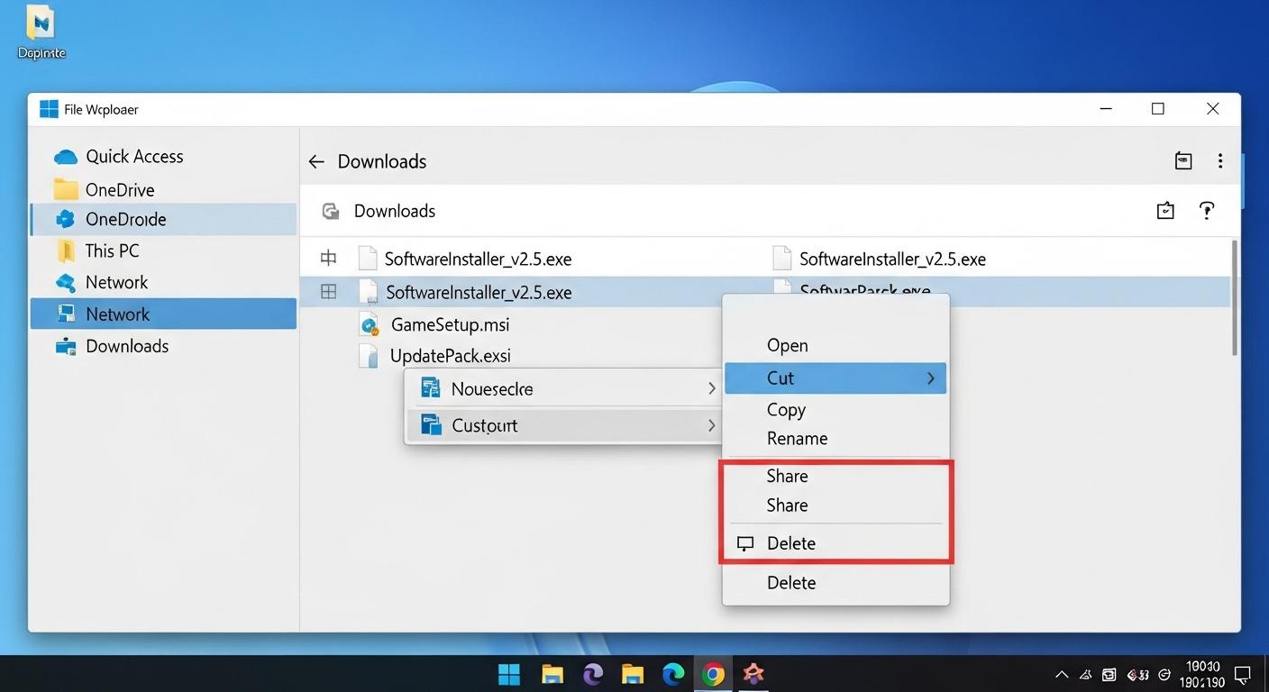 Windows 11のファイルエクスプローラーでダウンロードフォルダを整理している様子。