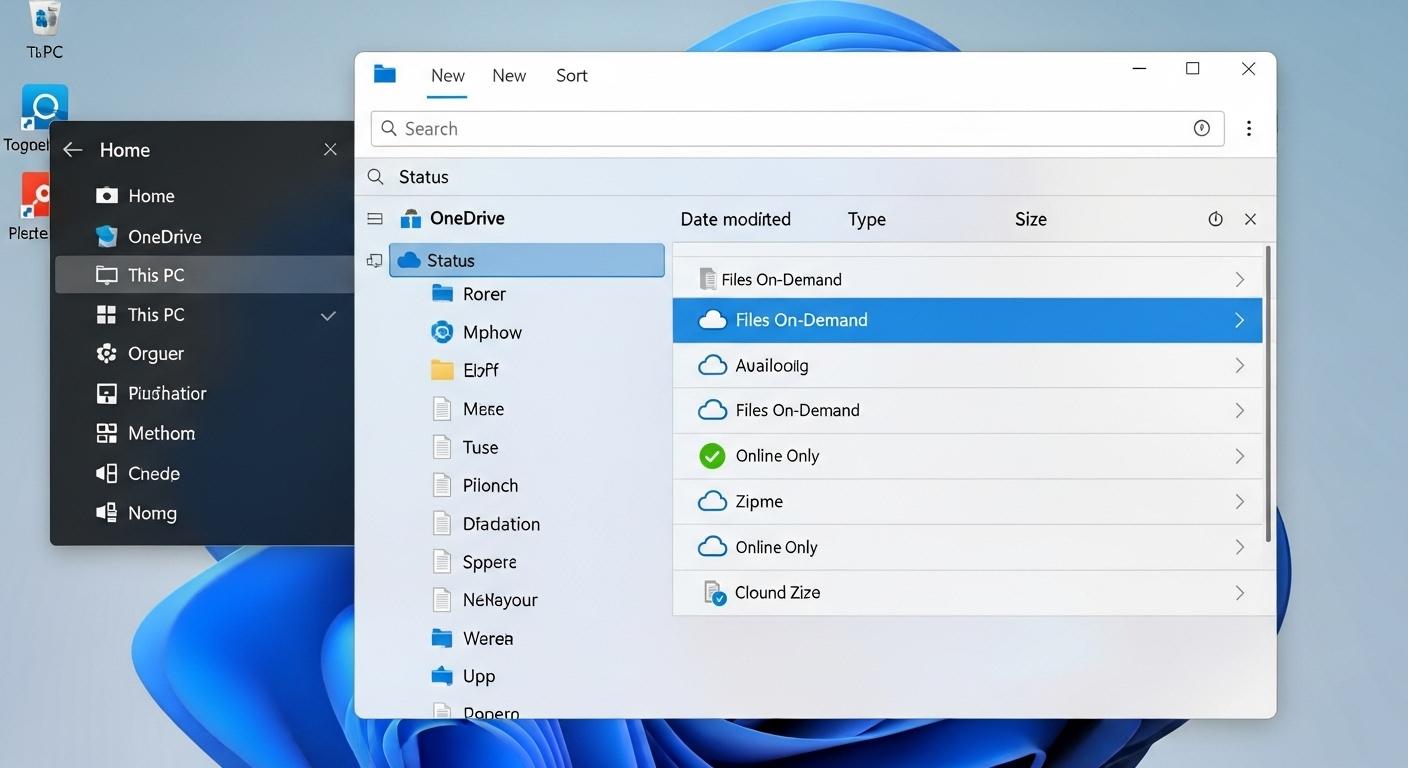 Windows 11のOneDriveフォルダでファイルオンデマンドが有効になっている様子。