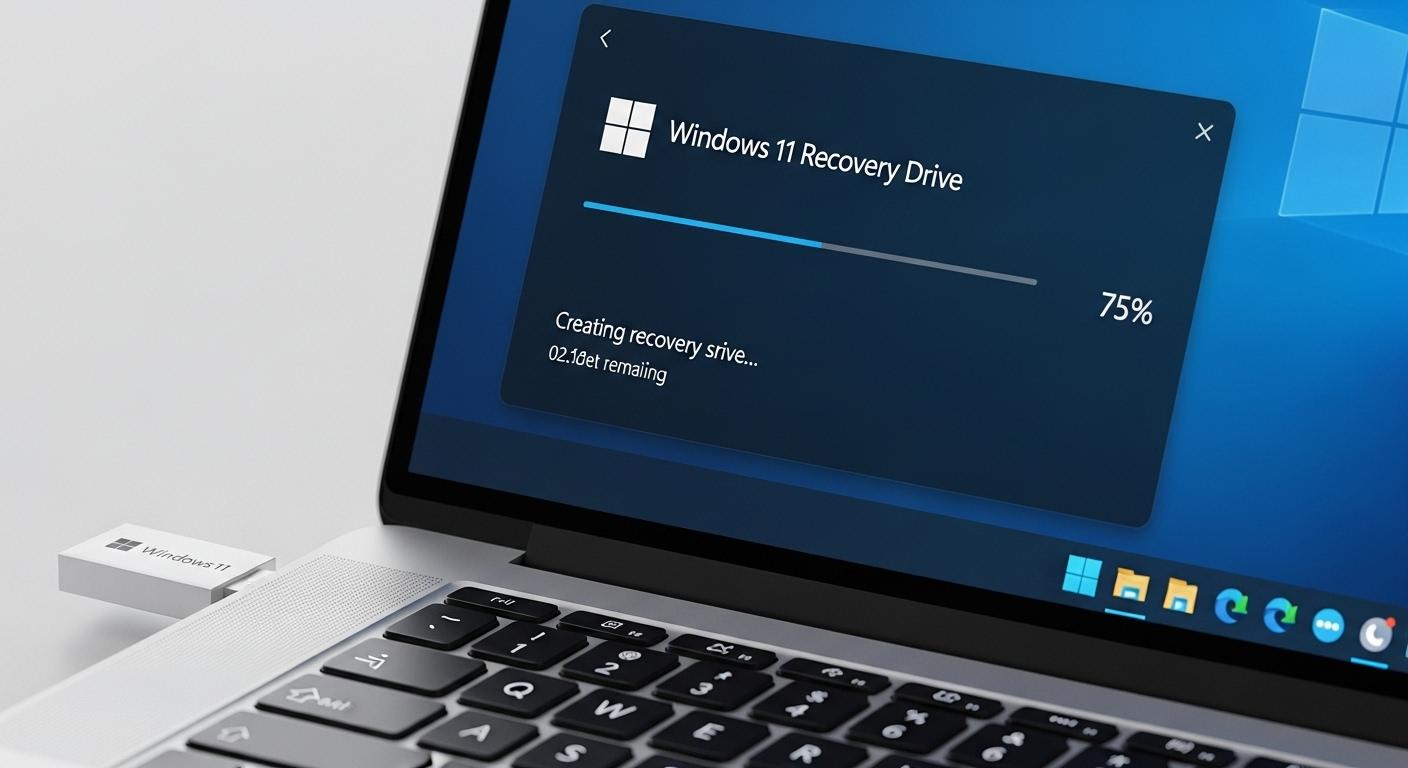 Windows 11回復ドライブ作成中のUSBメモリの接続。