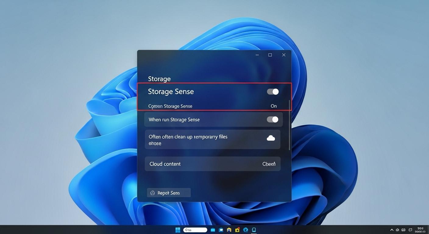 Windows 11のストレージ設定画面でストレージセンサーを有効にしている様子。