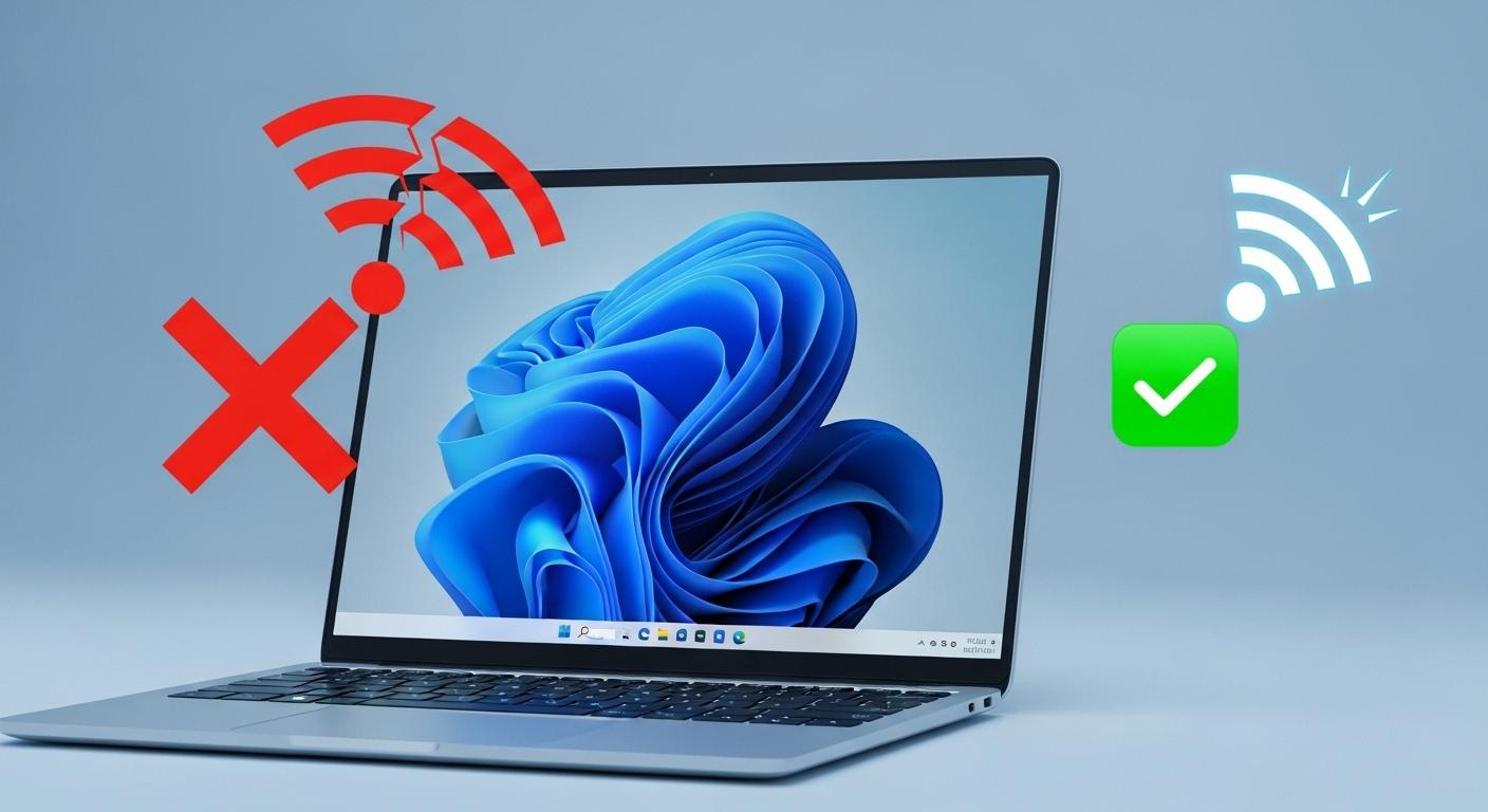 Windows 11 Wi-Fi接続エラーと解決を示すグラフィック