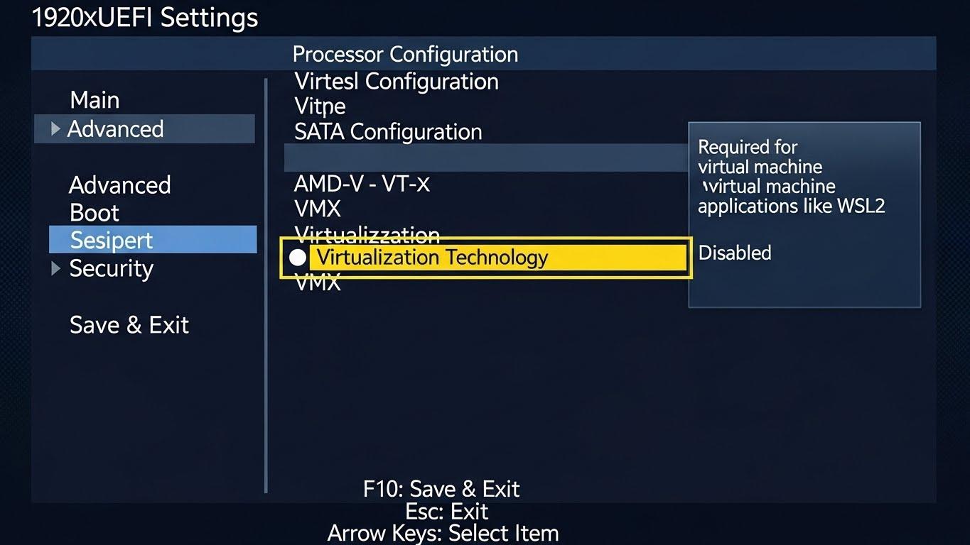 PCのBIOS/UEFI設定****画面で仮想化****機能が有効になっている箇所を示す。