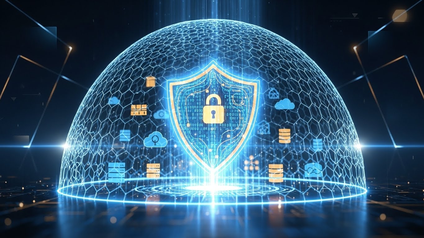 2026年の最新クラウドストレージセキュリティを象徴する、デジタルシールドとクラウドデータの比較イメージ画像