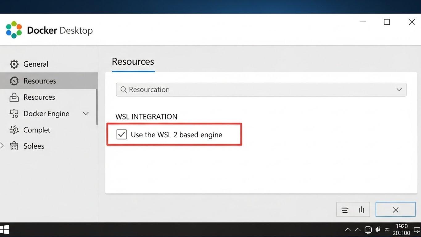 Docker Desktopの設定****画面でWSL2ベースのエンジンを使用するオプションが有効になっている様子。