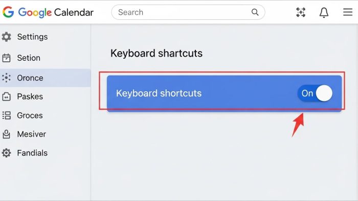 googleカレンダーのショートカットを有効にする設定画面