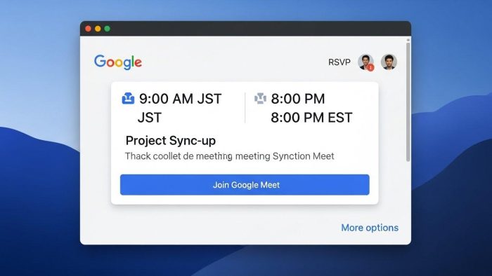 Google Meetの招待状にデュアルタイムが表示された画面