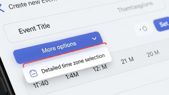 予定の詳細設定からタイムゾーンを選択する画面