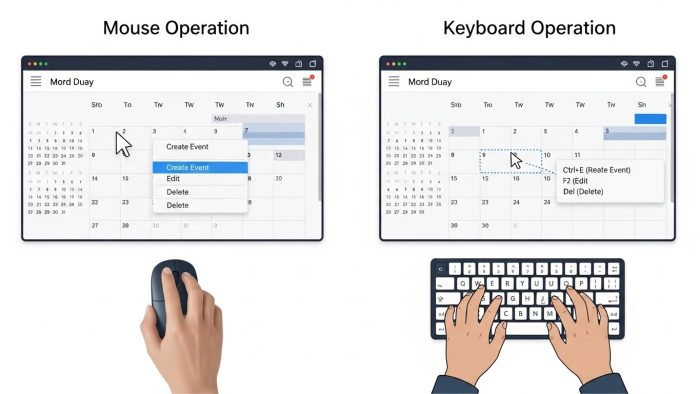 マウス操作とキーボード操作の比較イメージ