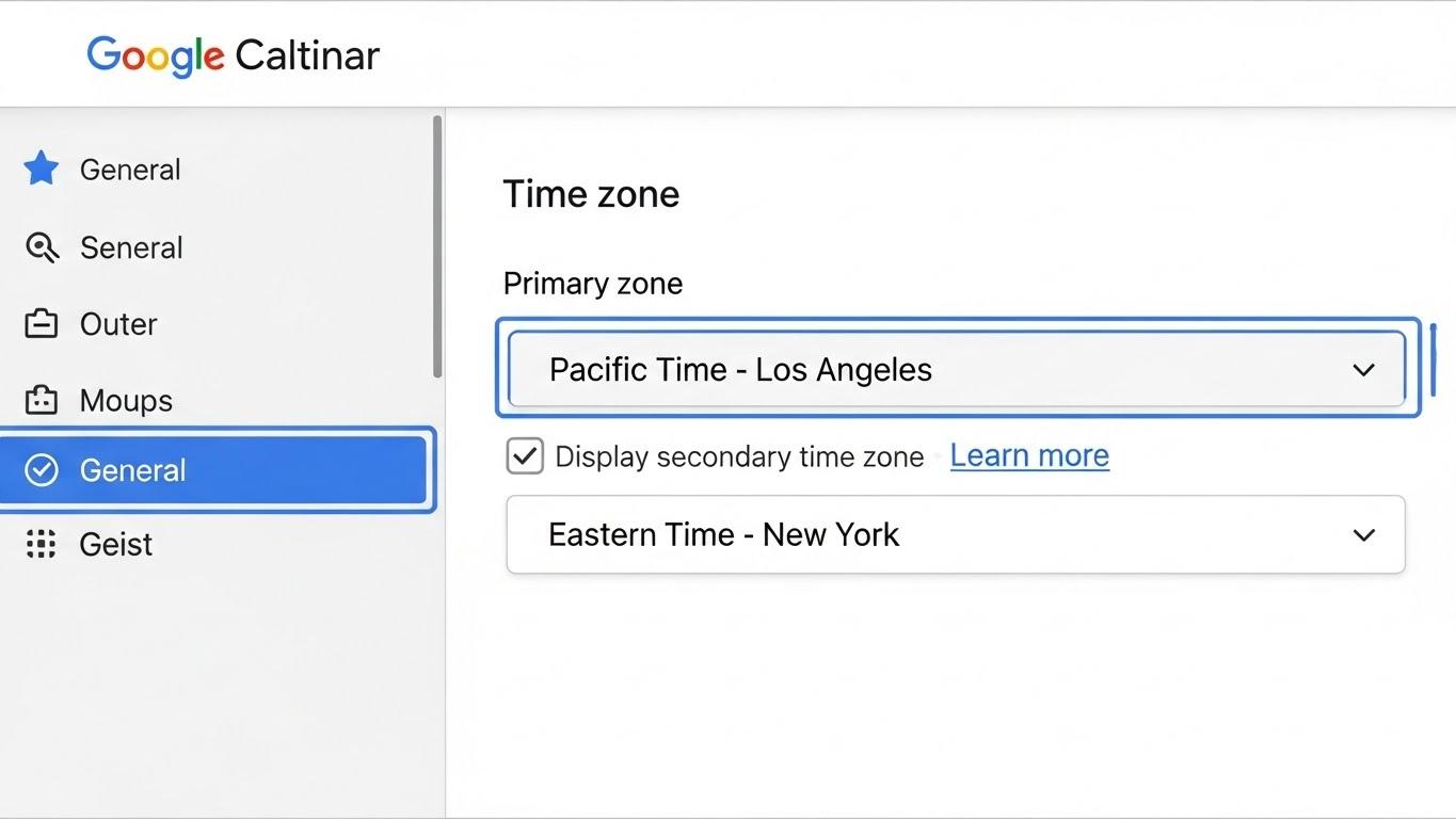 Googleカレンダーでセカンダリタイムゾーンを設定する画面