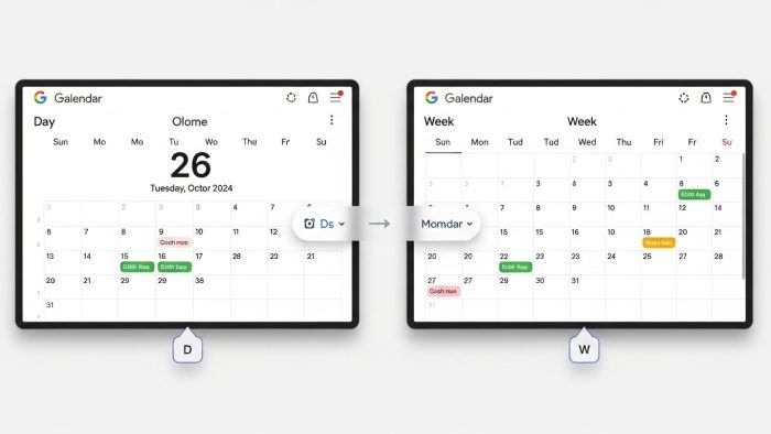 カレンダーの表示形式を切り替える操作画面