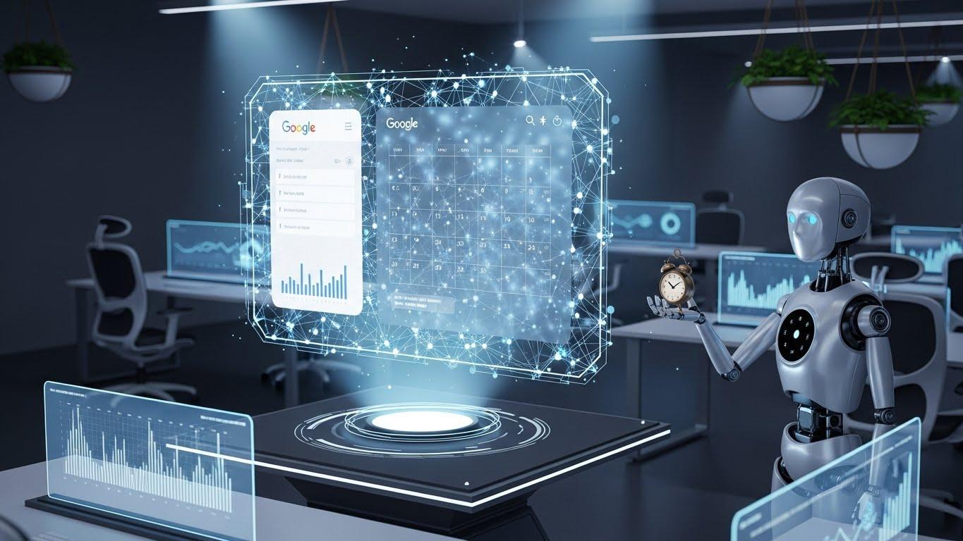 GoogleカレンダーとAIが融合した未来のオフィスイメージ