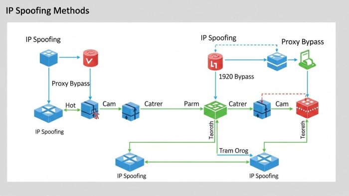 IPスプーフィングとプロキシ回避の仕組み図