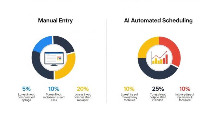 手動入力とAI自動スケジューリングの比較図解