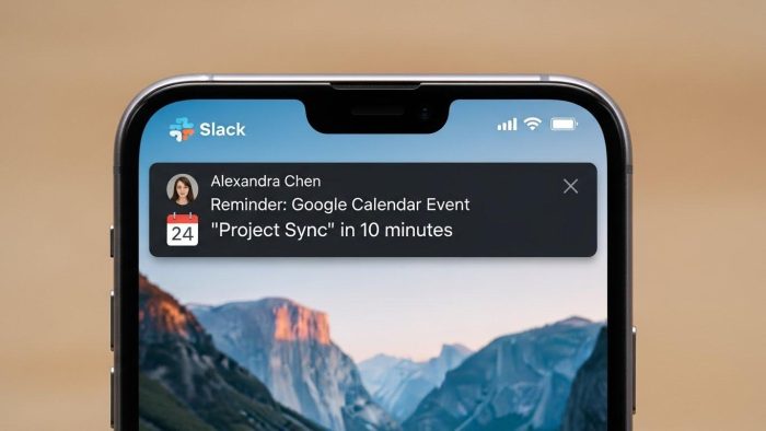 モバイル版Slackでの予定通知画面