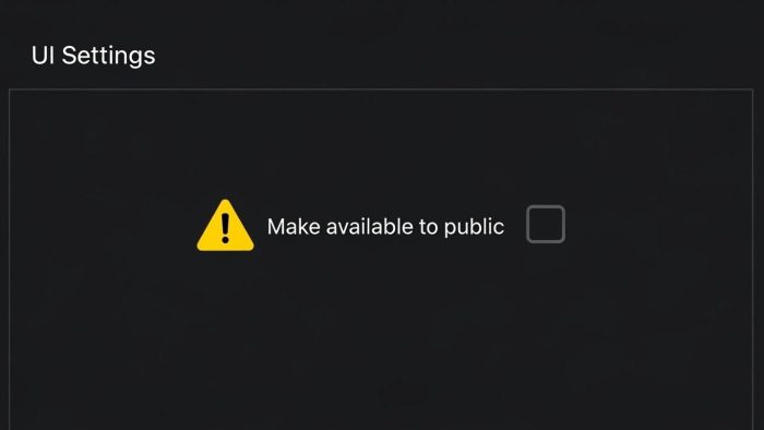 一般公開設定のチェックボックスと警告