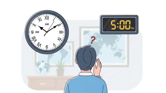 時差管理に混乱する人のイメージ図