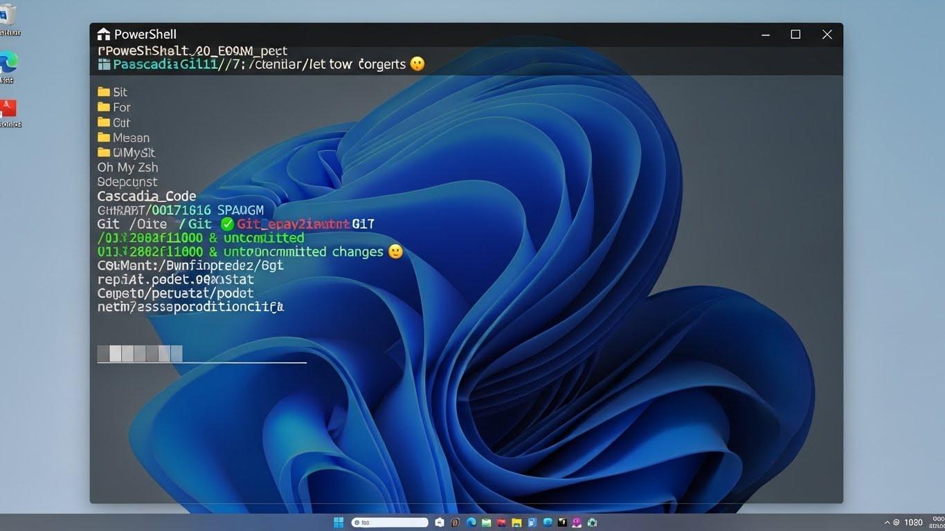 Windows Terminalが背景画像、カスタム配色、PowerShellのカスタムプロンプトで高度にカスタマイズされている画面。