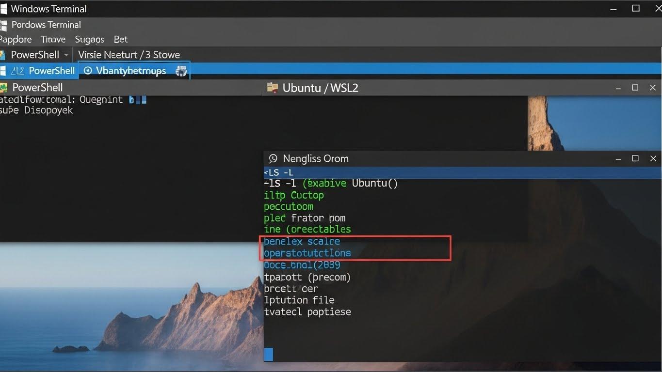 Windows TerminalでPowerShellとWSL2のUbuntuセッションがタブで切り替えられている画面。