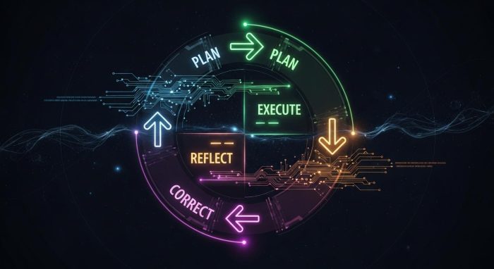 自己修正を繰り返すエージェンティック・ワークフローの循環図