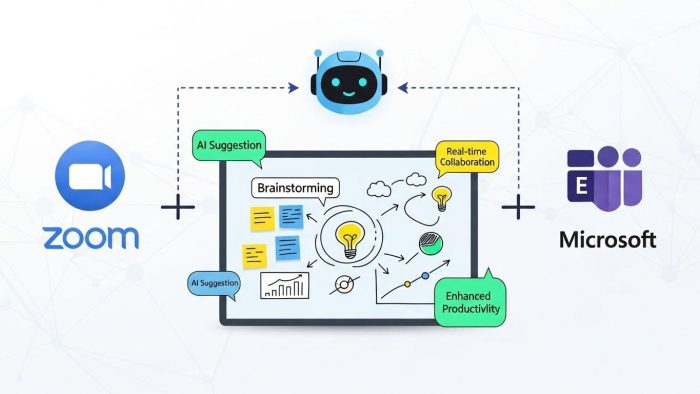 AI機能とWeb会議連携を示すインフォグラフィック