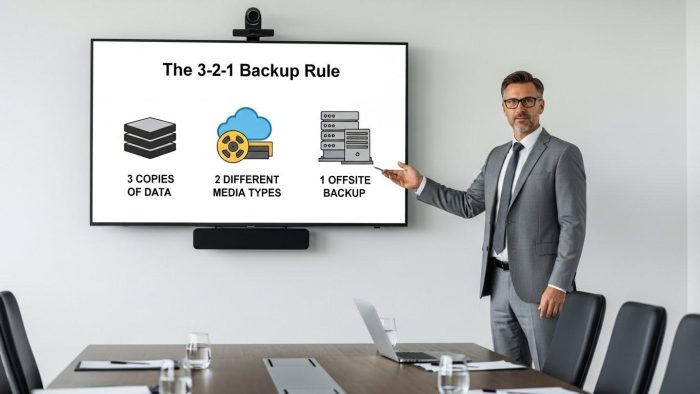 経営層に向けたバックアップ戦略の解説風景