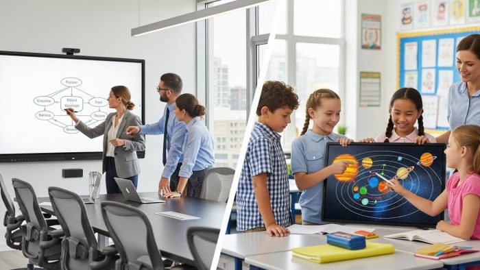 ビジネスと教育それぞれの現場でのホワイトボード導入シーン