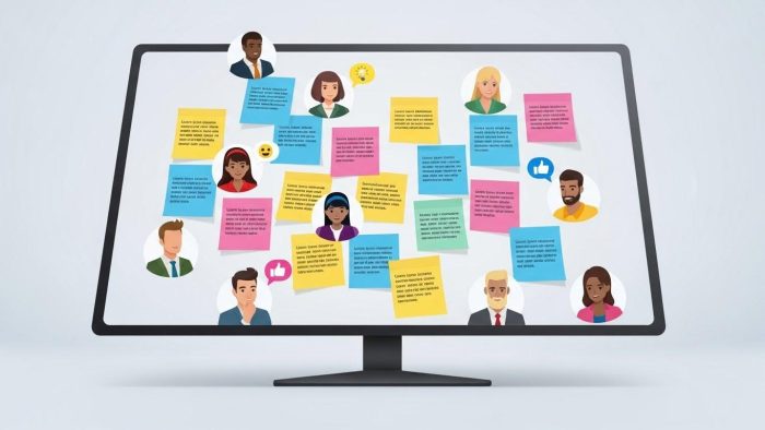 チームメンバーが同時に作業しているデジタルキャンバスの様子