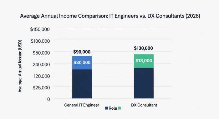 一般的なITエンジニアとDXコンサルタントの平均年収比較グラフ
