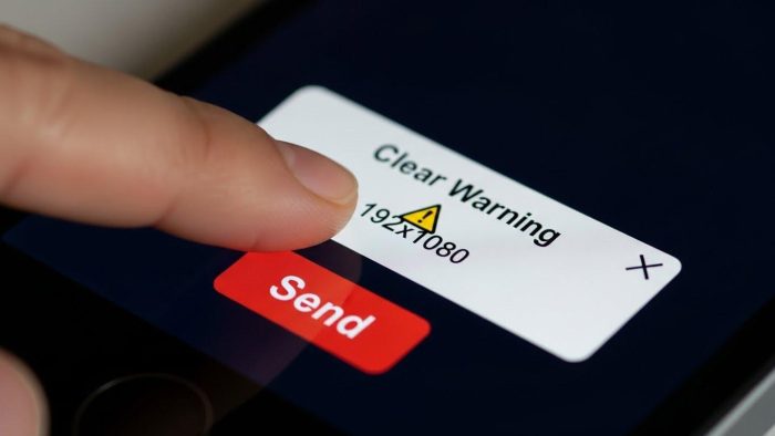 送信前の警告ポップアップ画面