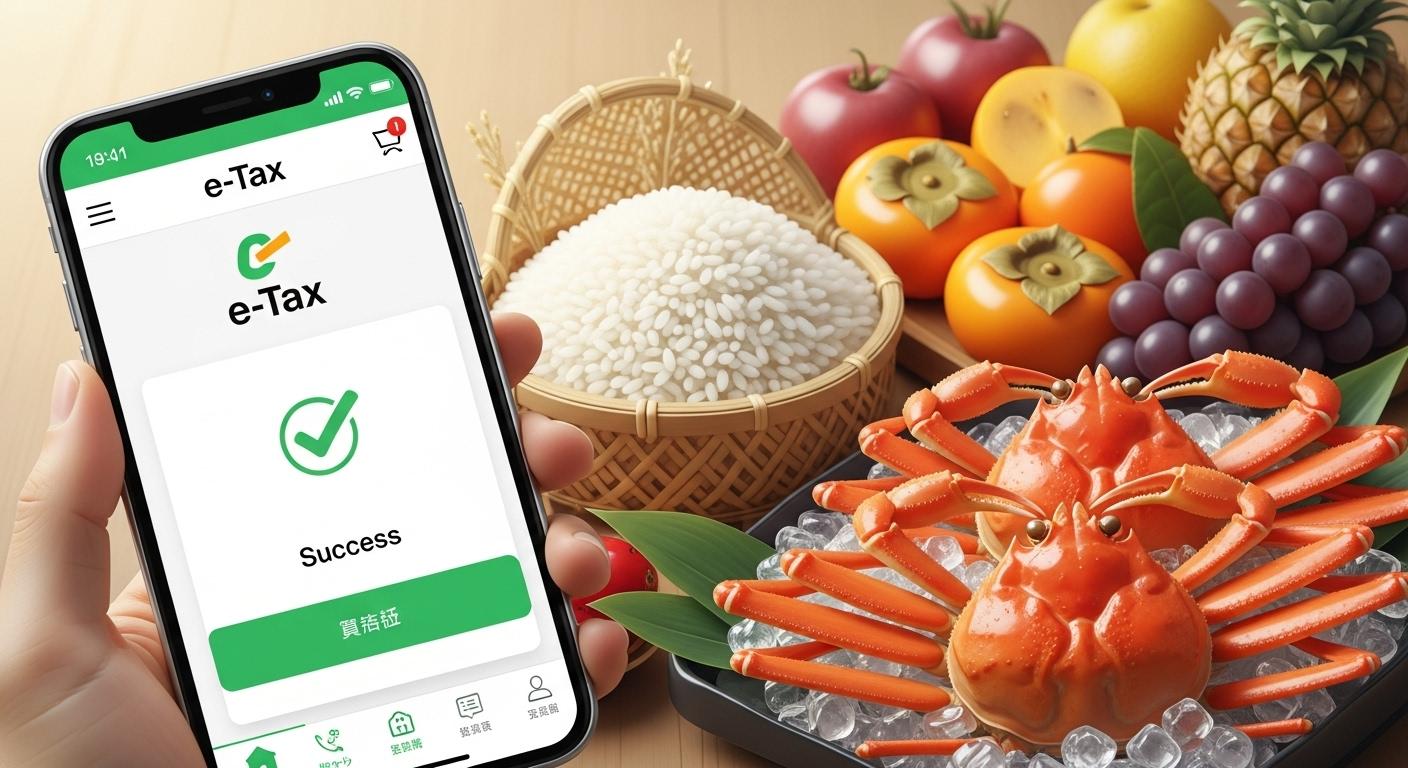 2026年の確定申告でe-Taxを利用してふるさと納税の控除を申請するイメージ