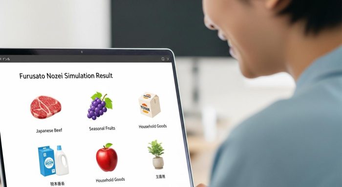 パソコンでふるさと納税の控除限度額をシミュレーションする様子